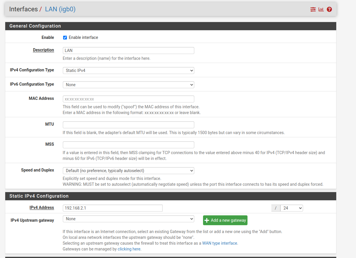 LAN network interface setting